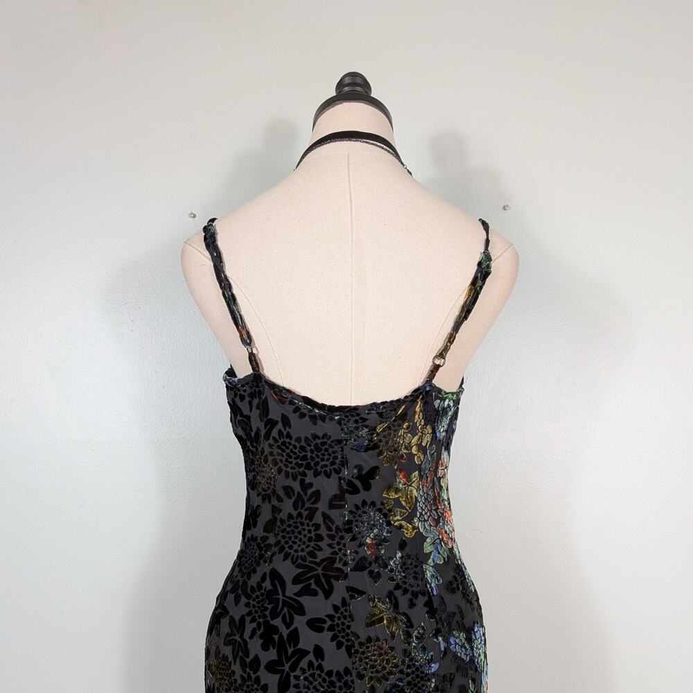 Vintage Velvet Burnout Evening Dress Maxi Gown 8 Black Silk Y2K 90S Grunge Goth - Picture 5 of 12